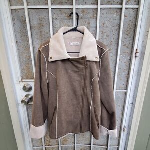 True Grit Faux Brown Suede Shearling Style Jacket with Sherpa Interior Size L